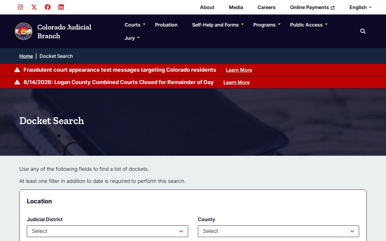 Colorado docket search for Jackson County arrest case outcomes