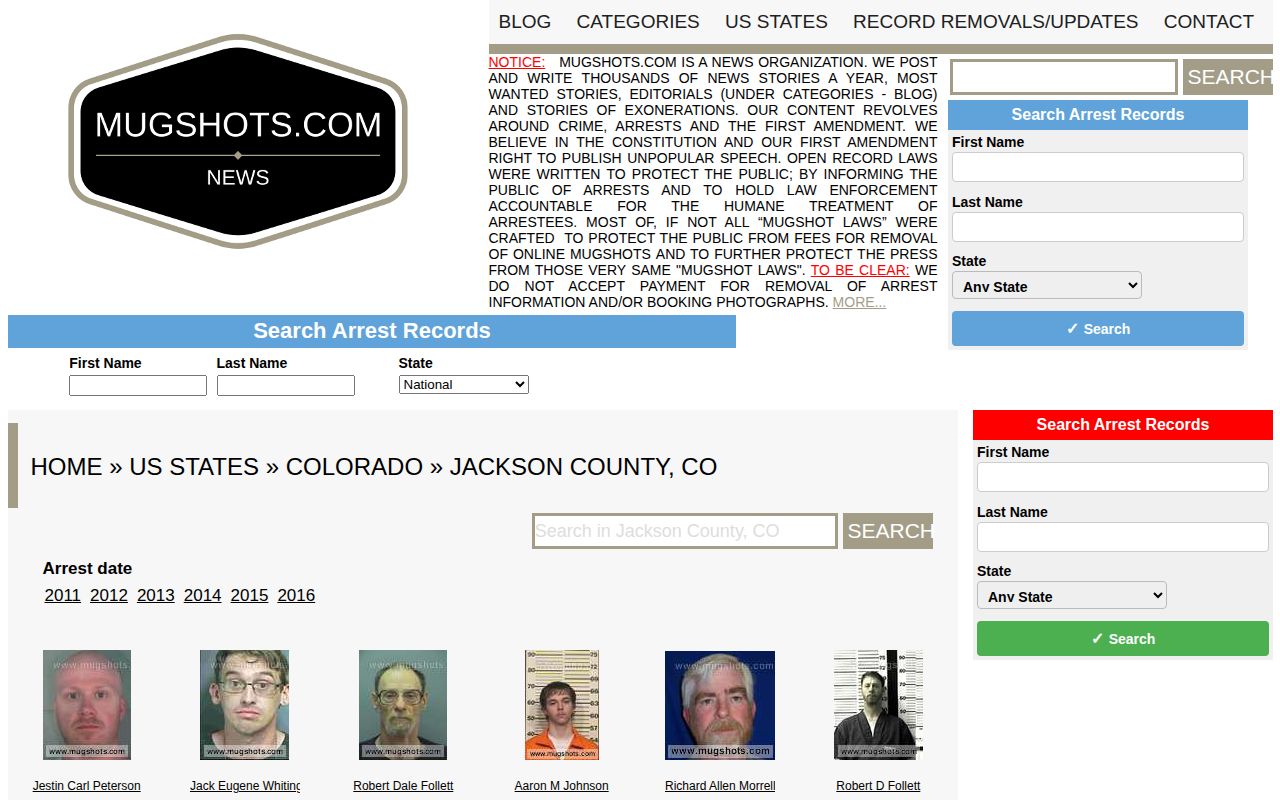 Unofficial historical Jackson County mugshot archive landing